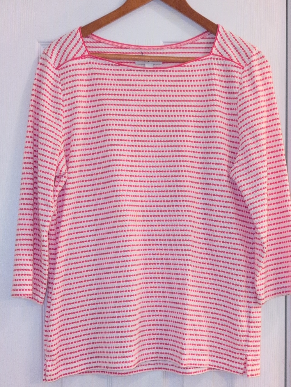 Kim Rogers Pink & White Striped Boatneck Long Sleeve Top